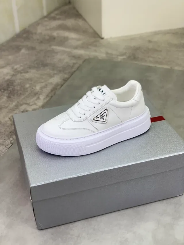 Prada White Leather Triangular Metal Logo Lifestyle Sneakers 5