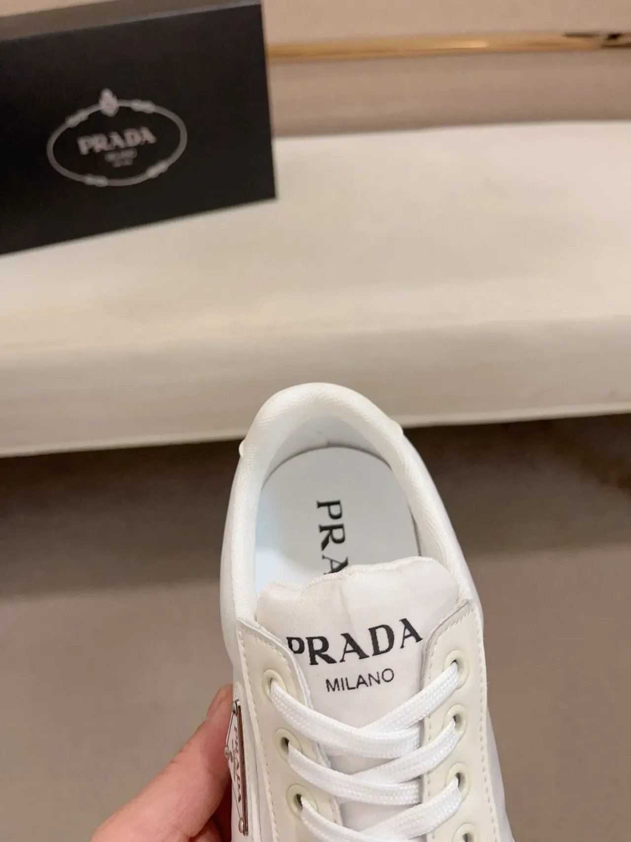 Prada White Low-Top Leather Upper Lifestyle Sneakers 4