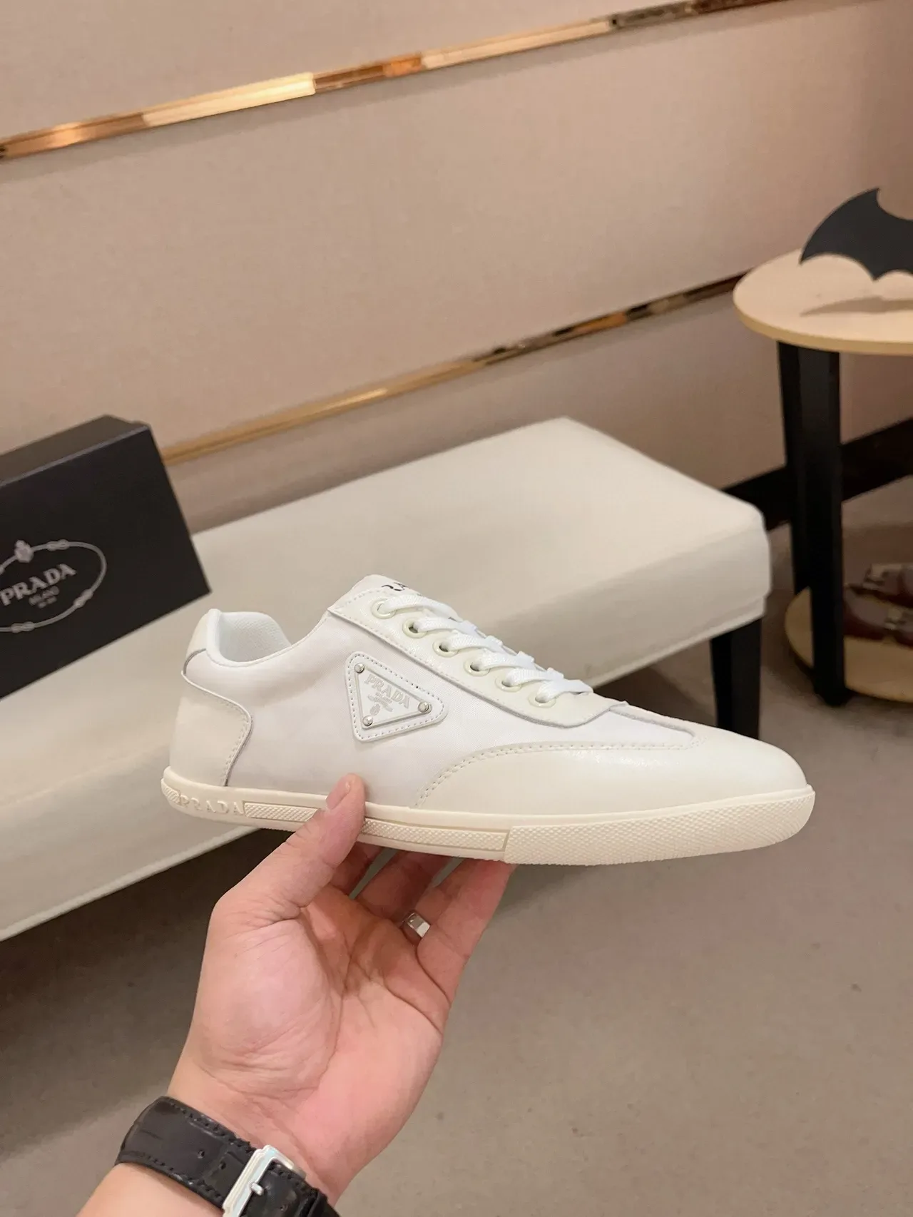 Prada White Low-Top Leather Upper Lifestyle Sneakers 5