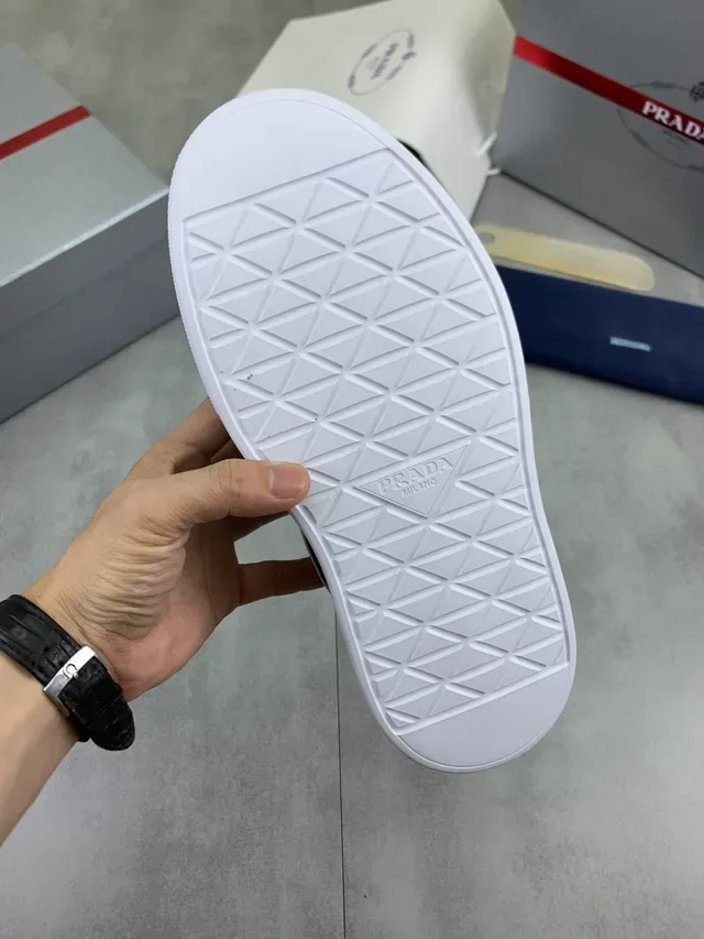 Prada White Navy Platform Sole Two-Tone Lifestyle Sneakers 2