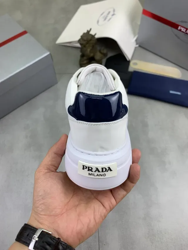 Prada White Navy Platform Sole Two-Tone Lifestyle Sneakers 3