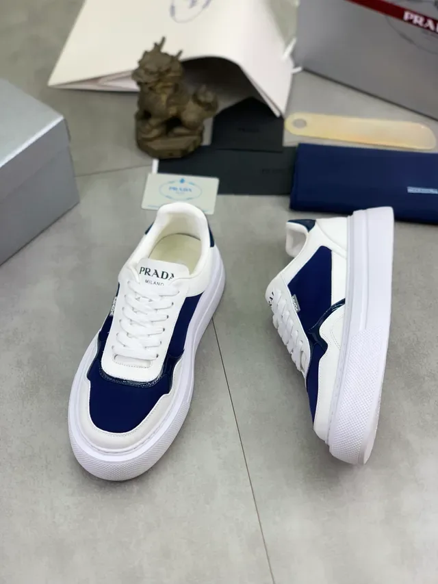 Prada White Navy Platform Sole Two-Tone Lifestyle Sneakers 5