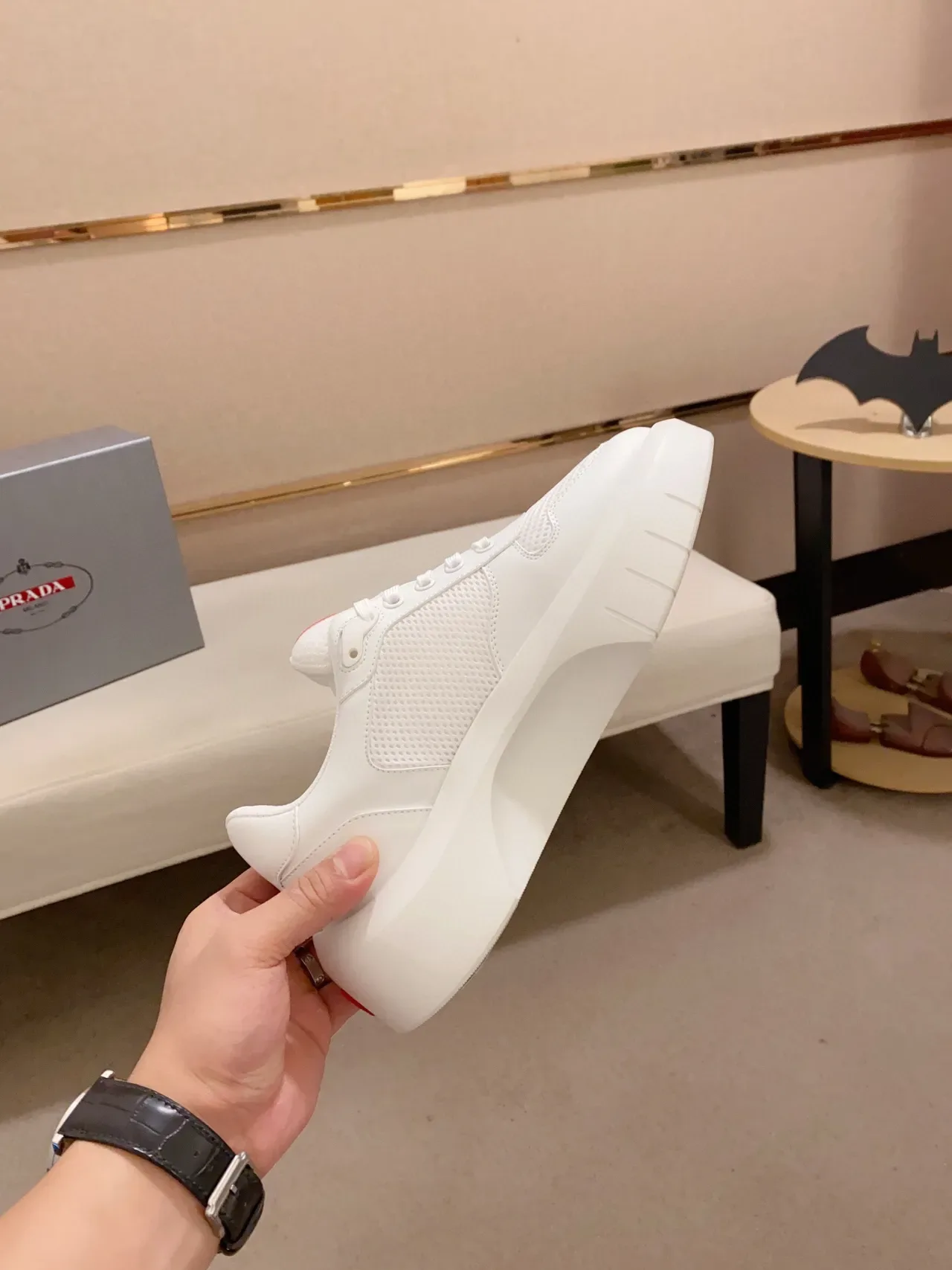 Prada White Red Mesh And Leather Upper Thick Platform Sole Chunky Sneakers 5