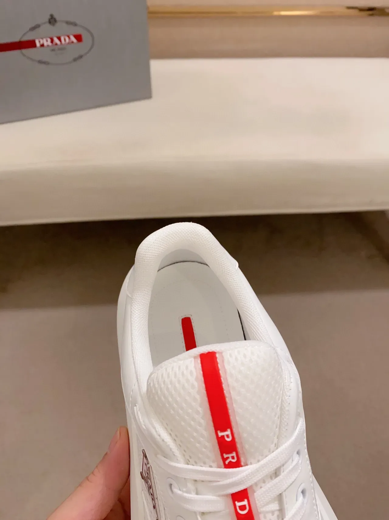 Prada White Red Mesh And Leather Upper Thick Platform Sole Chunky Sneakers 7