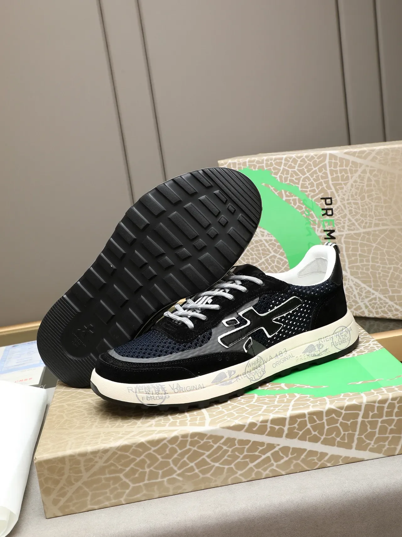 Premiata Black White Mixed-Material Upper Perforated Mesh Sneakers 4