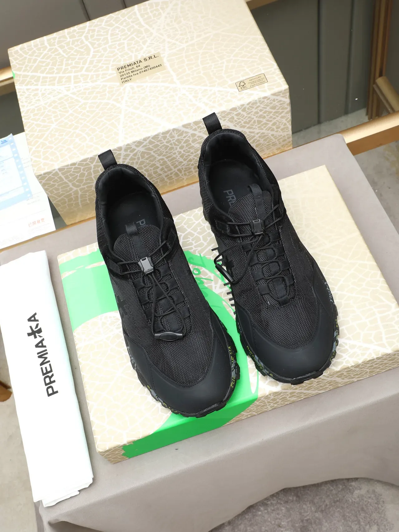 Premiata Black Yellow Sole Hybrid Lace-and-Strap Closure Chunky Sneakers 2