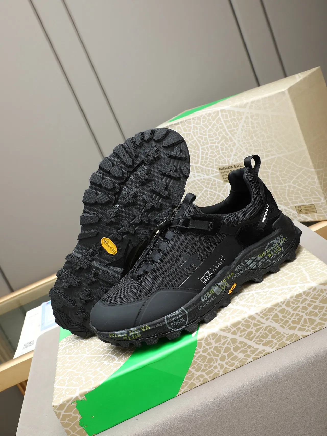 Premiata Black Yellow Sole Hybrid Lace-and-Strap Closure Chunky Sneakers 4