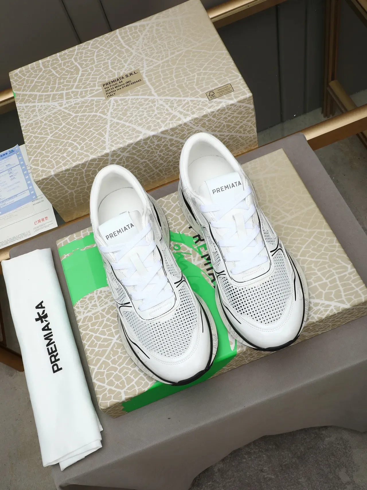 Premiata White and Black Mesh Overlay Lifestyle Sneakers 2