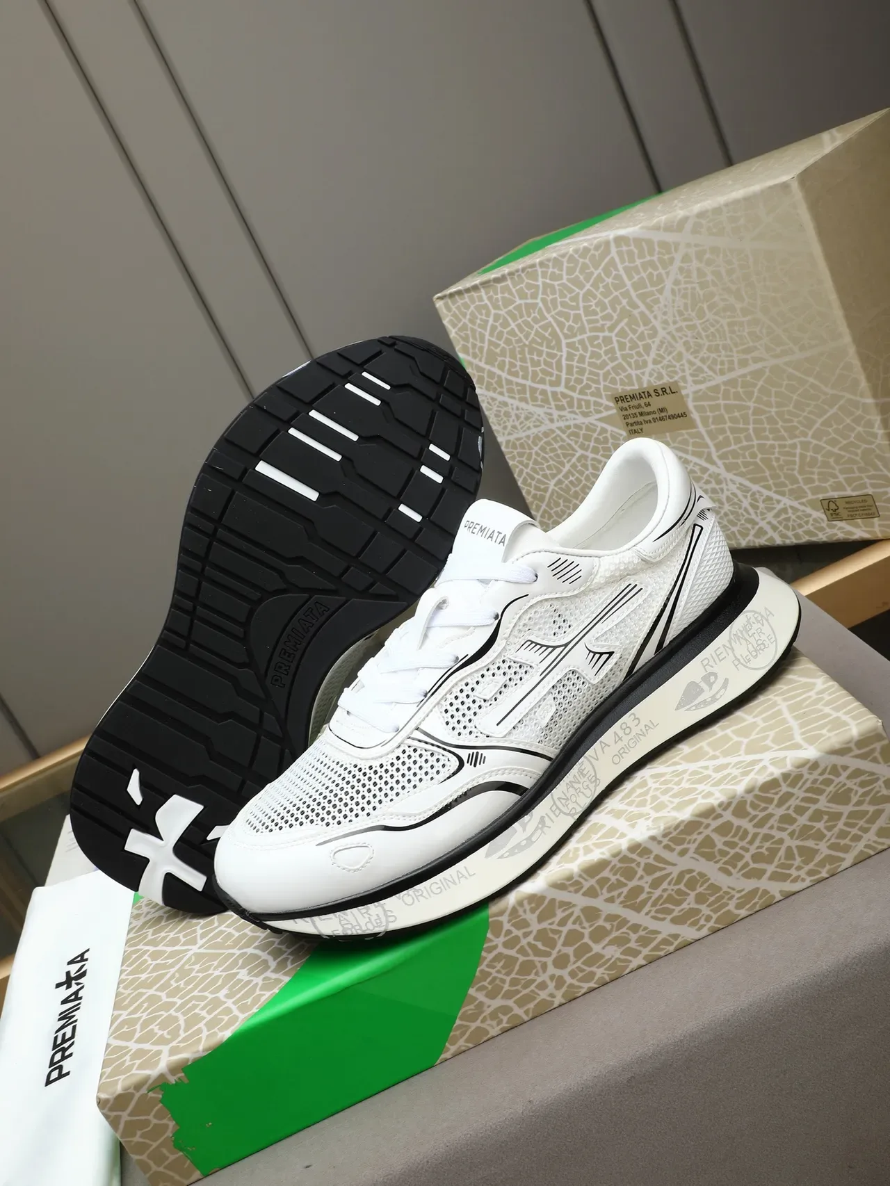 Premiata White and Black Mesh Overlay Lifestyle Sneakers 4