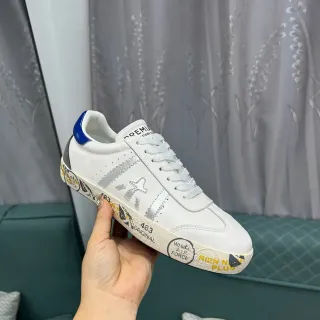 Premiata White Blue Low-Top Graphic-Print Midsole Lifestyle Sneakers