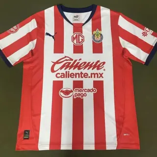 Puma Chivas Home Red White Vertical Striped Sleeve Patches Jersey
