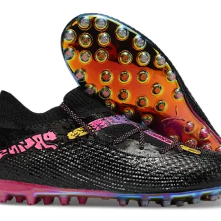 Puma Future Z Black Pink Low-Cut Sock-Fit Upper Iridescent Holographic Sole Turf Soccer Shoes