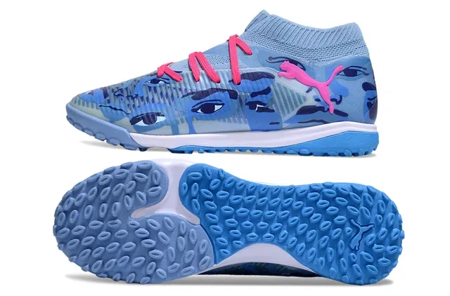 Puma Future Z Blue Pink Sock-Fit Knit Upper Eye Motif Camo Print Turf Soccer Shoes 6