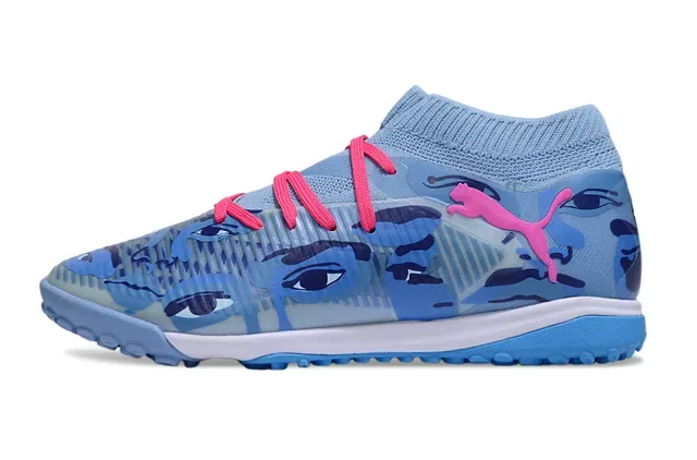 Puma Future Z Blue Pink Sock-Fit Knit Upper Eye Motif Camo Print Turf Soccer Shoes 7