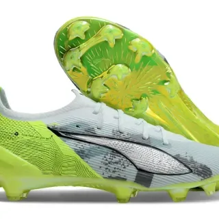 Puma Future Z Green White Low-Cut Bootie Upper Neon Lime Accents Firm-Ground Soccer Shoes