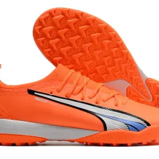 Puma Orange Silver Sock-Fit Knit Upper Low-Profile Studs Turf Soccer Shoes