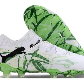 Puma Phantom GT White Green Knit High-Cut Collar Asymmetrical Lacing Firm-Ground Soccer Shoes