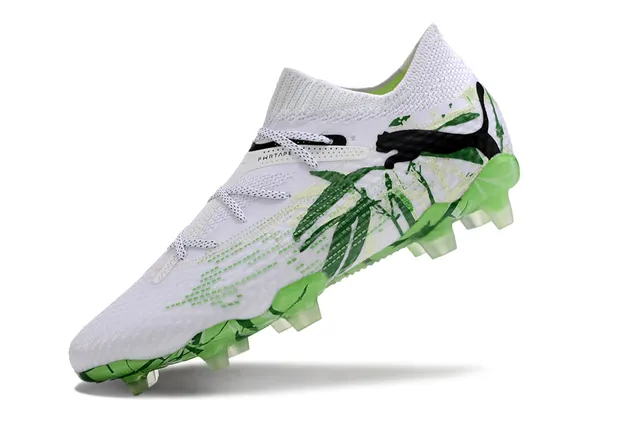 Puma Phantom GT Branco Verde Tricô Gola Alta Laçar Asimétrico Campo Firme Sapatos de Futebol 2