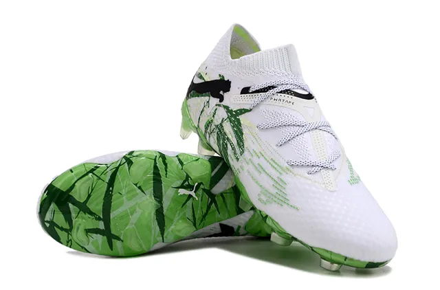 Puma Phantom GT Branco Verde Tricô Gola Alta Laçar Asimétrico Campo Firme Sapatos de Futebol 3
