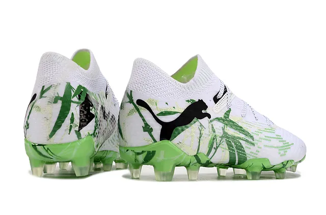 Puma Phantom GT Branco Verde Tricô Gola Alta Laçar Asimétrico Campo Firme Sapatos de Futebol 4