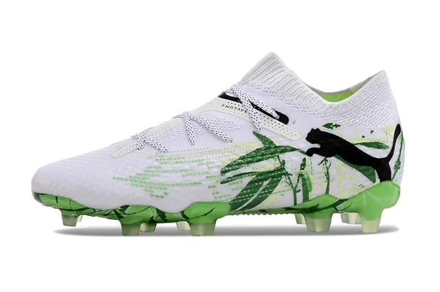 Puma Phantom GT Branco Verde Tricô Gola Alta Laçar Asimétrico Campo Firme Sapatos de Futebol 6