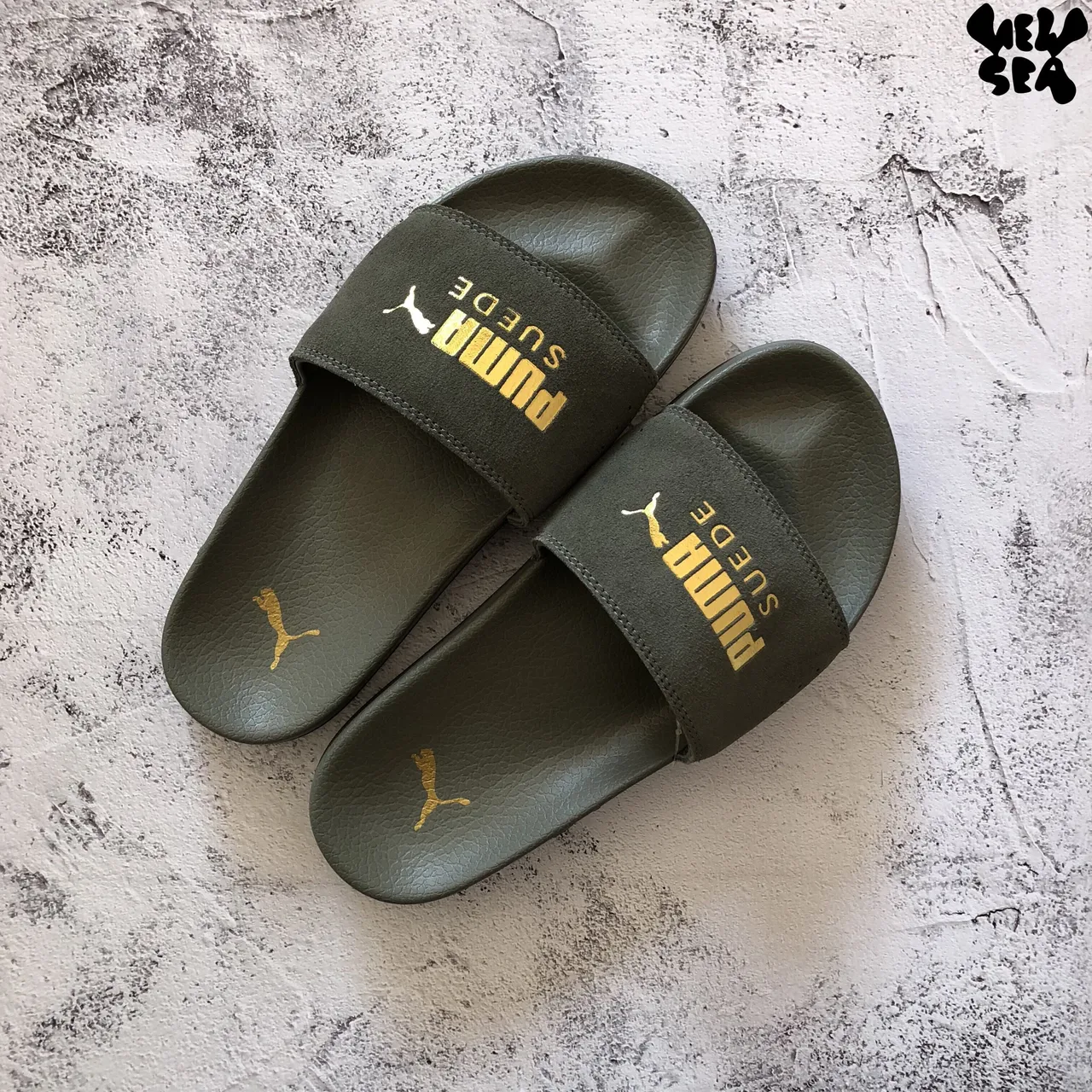 Puma daim Slide Bourgogne Olive Noir Marine Pantoufles 2