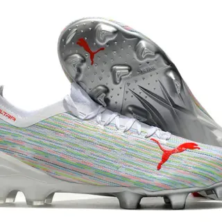 Puma Ultra Multicolor White Knit Upper Low-Cut Silhouette Firm-Ground Soccer Shoes