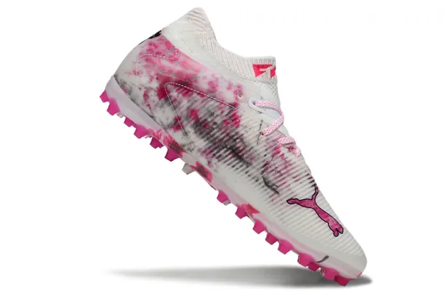 Puma White Pink Low-Cut Knit Upper Floral Ink-Splatter Print Soccer Shoes 2