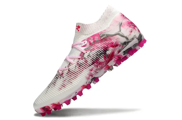 Puma White Pink Low-Cut Knit Upper Floral Ink-Splatter Print Soccer Shoes 3