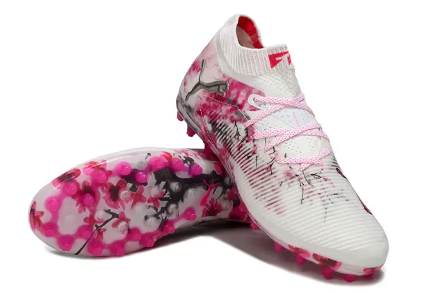 Puma White Pink Low-Cut Knit Upper Floral Ink-Splatter Print Soccer Shoes 4