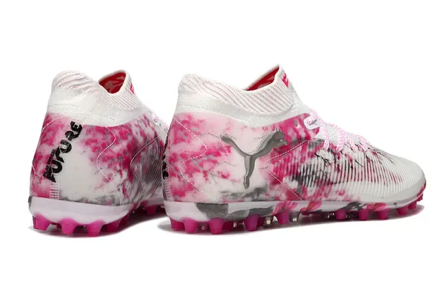 Puma White Pink Low-Cut Knit Upper Floral Ink-Splatter Print Soccer Shoes 5