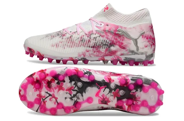 Puma White Pink Low-Cut Knit Upper Floral Ink-Splatter Print Soccer Shoes 6