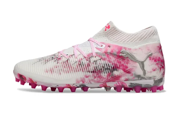 Puma White Pink Low-Cut Knit Upper Floral Ink-Splatter Print Soccer Shoes 7