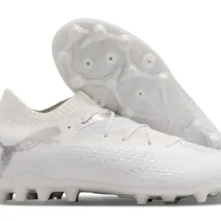 Puma White Silver Knit Upper Integrated Lacing Firm-Ground Soccer Shoes