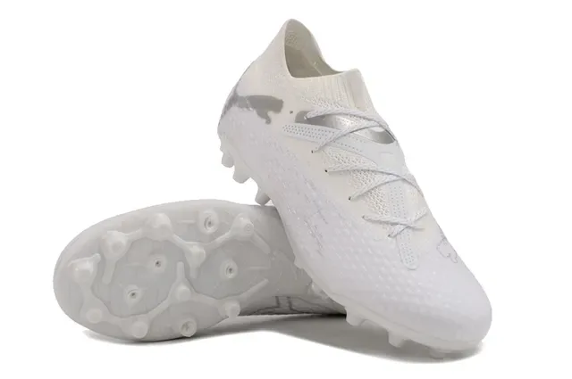 Puma White Silver Knit Upper Integrated Lacing Firm-Ground Soccer Shoes 4