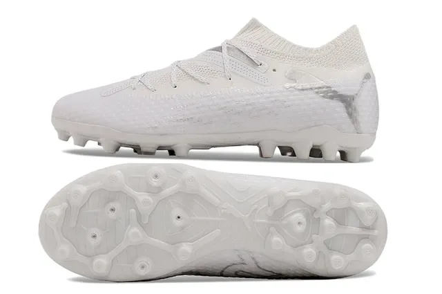 Puma White Silver Knit Upper Integrated Lacing Firm-Ground Soccer Shoes 6