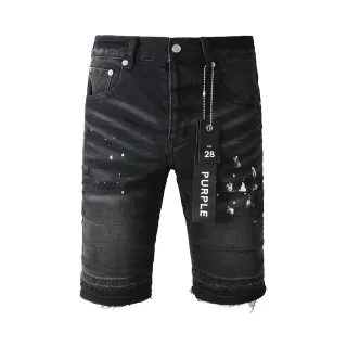 Purple Brand Black White Distressed Denim Paint Splatter Shorts