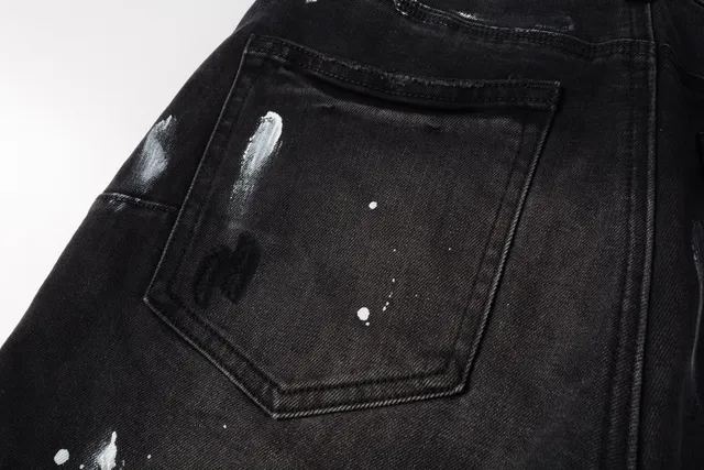 Purple Brand Black White Distressed Denim Paint Splatter Shorts 3