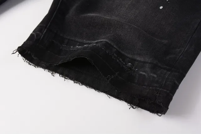 Purple Brand Black White Distressed Denim Paint Splatter Shorts 5