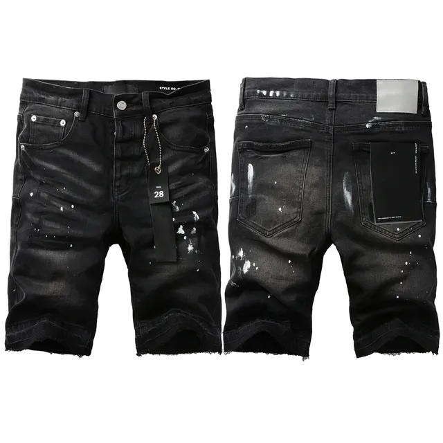 Purple Brand Black White Distressed Denim Paint Splatter Shorts 12