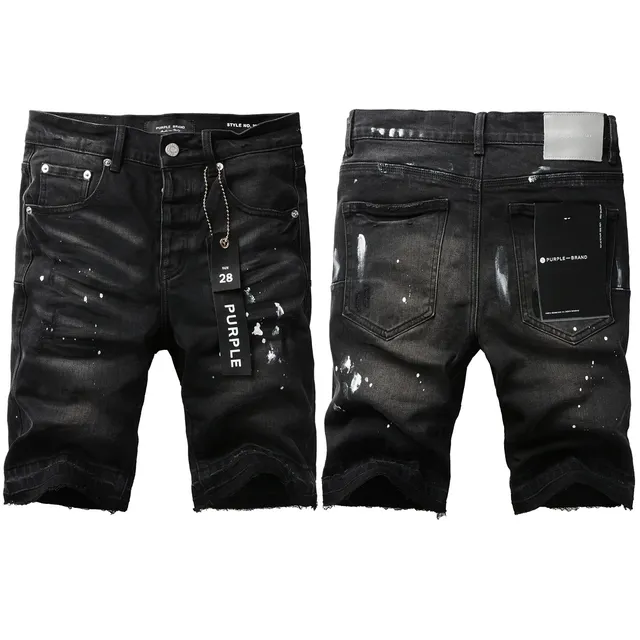 Purple Brand Black White Distressed Denim Paint Splatter Shorts 14