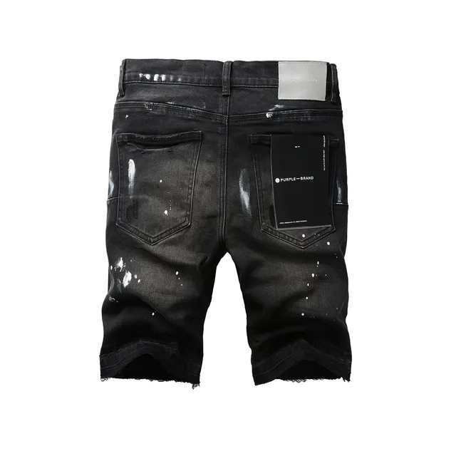 Purple Brand Black White Distressed Denim Paint Splatter Shorts 15