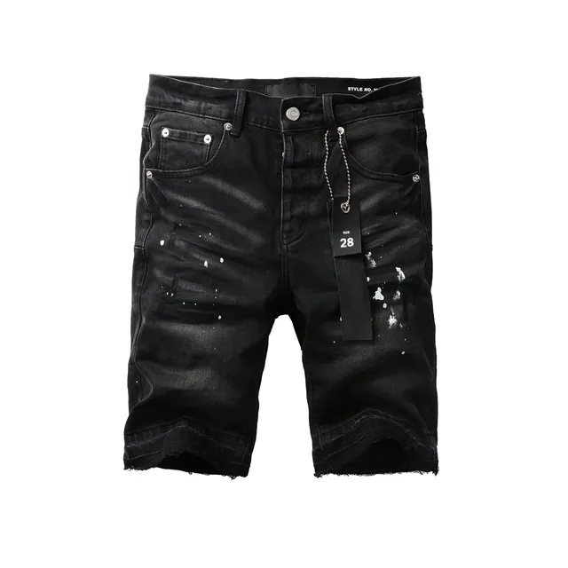 Purple Brand Black White Distressed Denim Paint Splatter Shorts 16