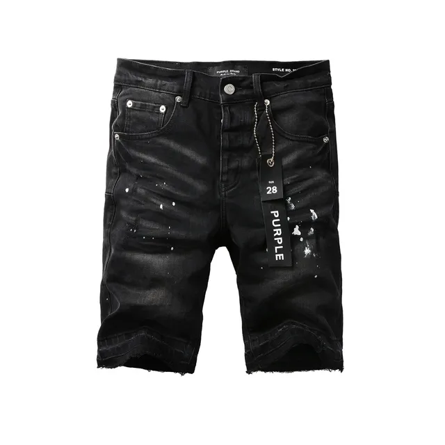 Purple Brand Black White Distressed Denim Paint Splatter Shorts 17