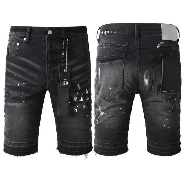 Purple Brand Black White Distressed Denim Paint Splatter Shorts 18