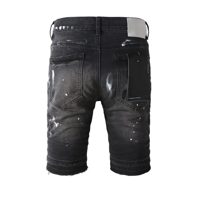 Purple Brand Black White Distressed Denim Paint Splatter Shorts 19