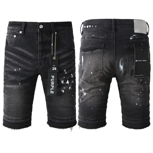 Purple Brand Black White Distressed Denim Paint Splatter Shorts 20