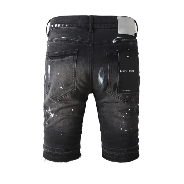 Purple Brand Black White Distressed Denim Paint Splatter Shorts 21