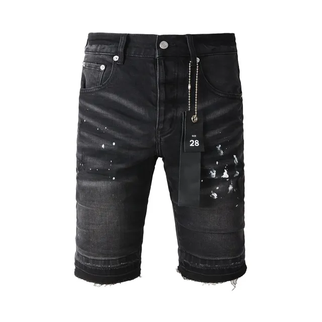 Purple Brand Black White Distressed Denim Paint Splatter Shorts 22