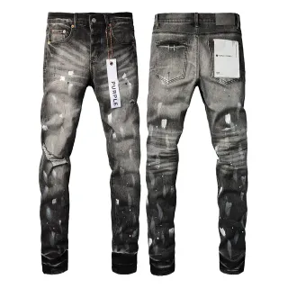 Purple Brand Distressed Paint-Splatter Slim-Fit Jeans